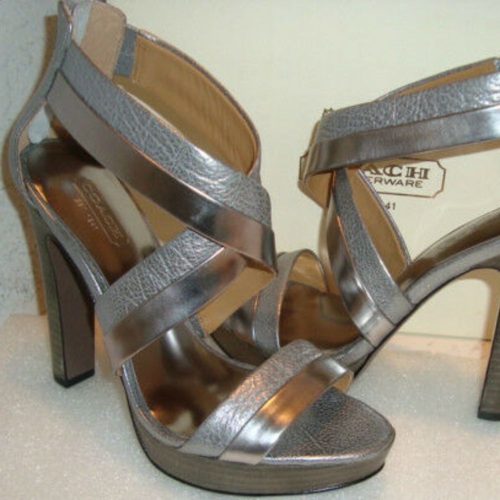 Coach Size 9.5 BRYNN Leather New Heeled Sandals - Picture 3 of 6